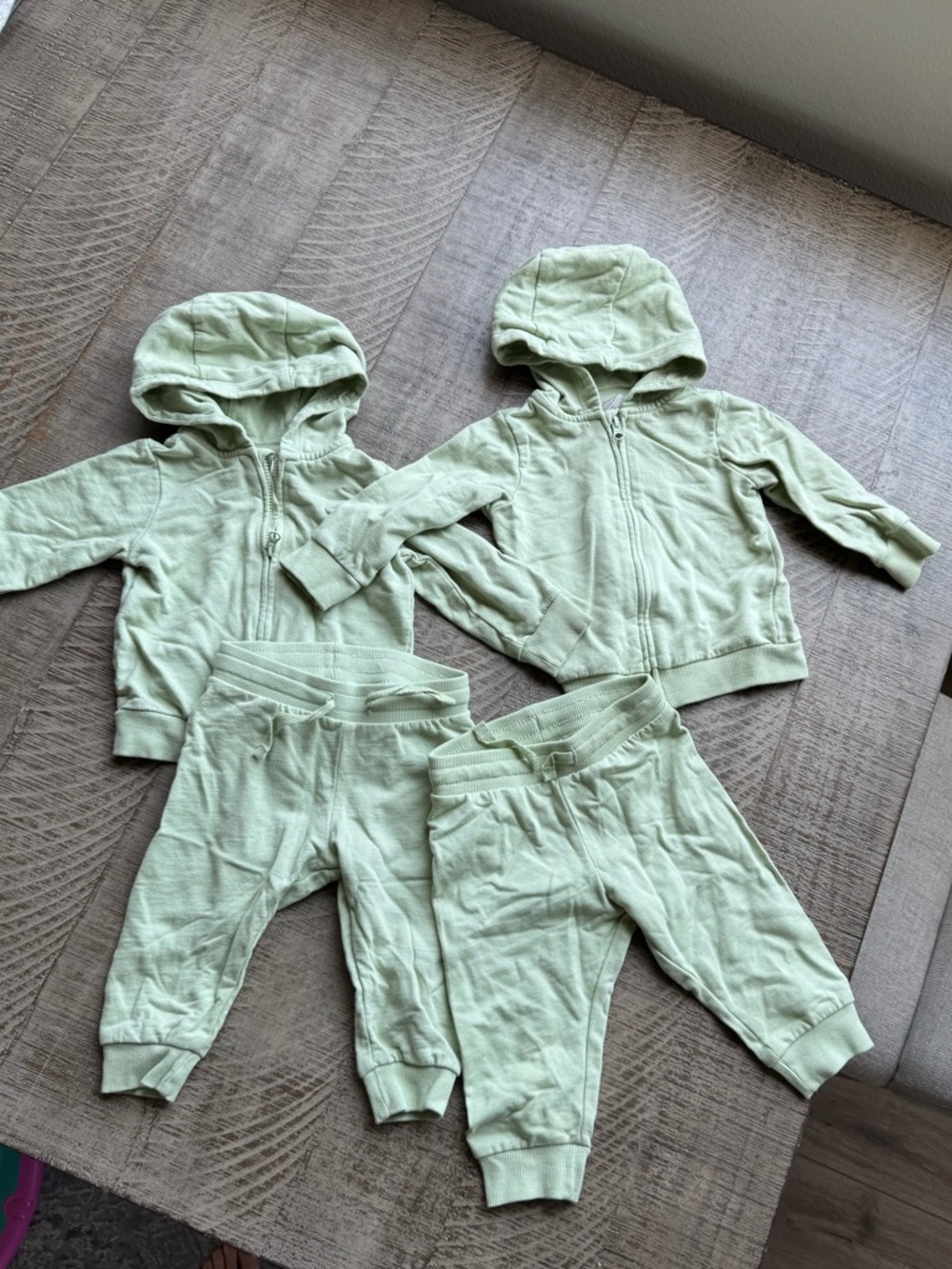 Bundle twins H&M Light Sage Green Zipper Hoodie Detail. 6 months old